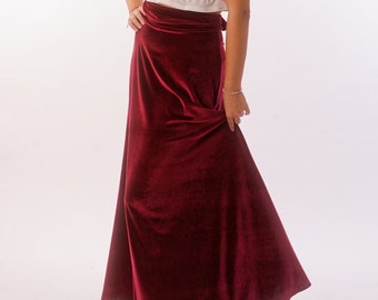 【COLOR iN ID】Rua Velvet Long Skirt Red Long Velvet Skirt, High Waisted Skirt, Swing Skirt, A