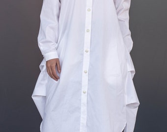 Chemise blanche pour femme, chemise bohème, chemise de printemps, vêtements grande taille, chemise d'été, chemise à manches longues, chemise ample, chemise boutonnée