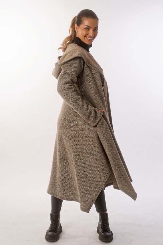 Women's Cyberpunk Cardigan,Princess Cloak, Knitted Hooded Coat,Pockets,Long Sheath Jacket,Cutout Asymmetrical Cardigan,Contemporary Clothing