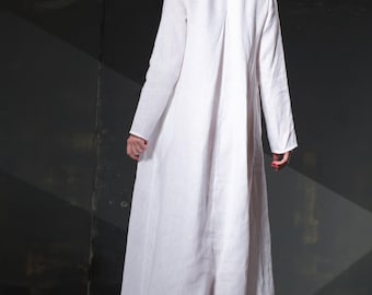 100% Linen Long Sleeve Kaftan Dress, Boho Maxi Mediterranean Style