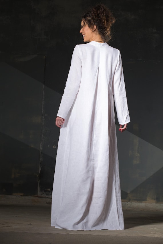 Linen Boho Dress,Linen Kaftan Long Sleeve, Natural Linen Abaya, Linen wedding guest dress, Rustic Style Bridal Dress, Academic Style Dress