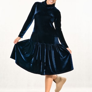 Velvet Dress,  Formal Dress, Plus Size Clothing, Knee Length Dress, Prom Dress, Plus Size Dress, Turtleneck Dress,Bohemian velvet clothing
