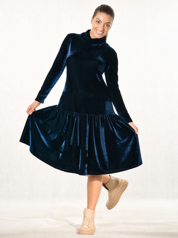 Velvet Dress, Formal Dress, Plus Size Clothing, Knee Length Dress, Prom Dress, Plus Size Dress, Turtleneck Dress,Bohemian velvet clothing