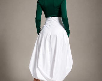 Asymmetrical Cotton Midi Skirt, High-Low Hem, Avant Garde Statement Piece