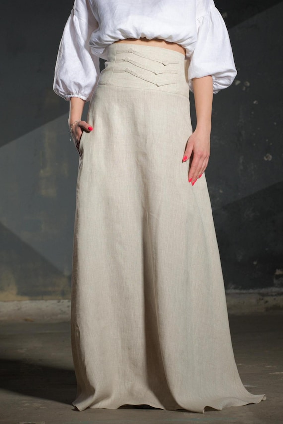 Women's Long Linen Skirt,Long linen skirt with high waist, Bell skirt, Elegant linen maxi skirt, Boho summer skirt, Handmade women's skirt