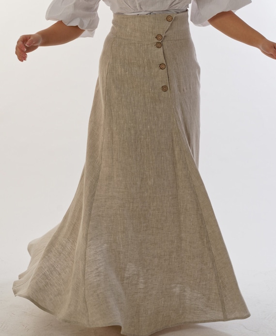Women's Long Linen Skirt,Long linen skirt with high waist, Bell skirt, Elegant linen maxi skirt, Boho summer skirt, Handmade women's skirt