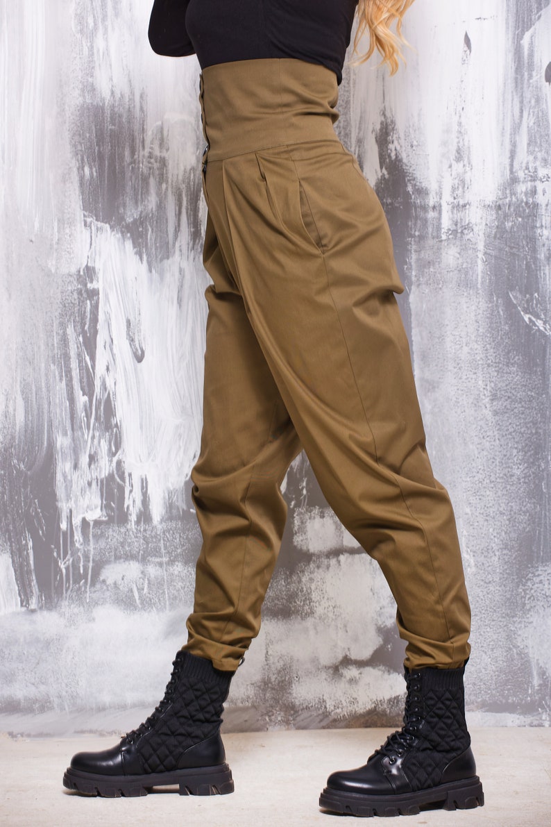 Pantalon cargo plissé taille ultra haute pour femme, Pantalon fuselé large boutonné sur le devant, Streetwear ample Y2K, Vêtements esthétiques japonais image 2