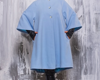 Handmade Melton Kimono Swing Coat Women, Retro Wide Sleeve Coat, Quiet Luxury Outerwear