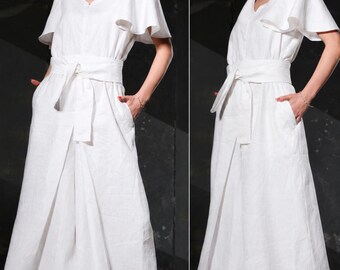 White Linen Wedding Jumpsuit – Elegant Palazzo Style for Modern Brides and Special Occasions