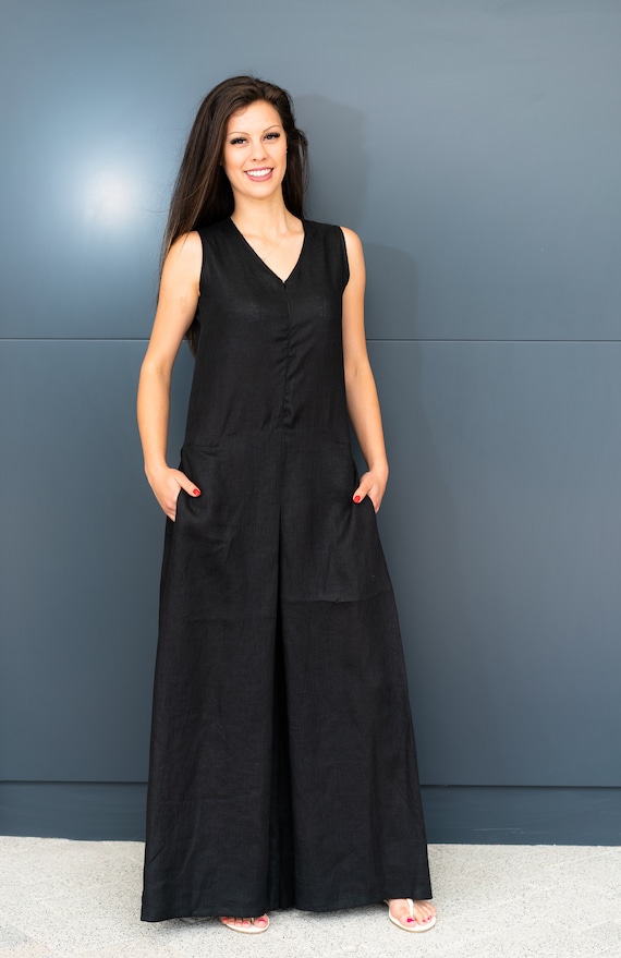 Jumpsuit Women, Linen Jumpsuit, Black Palazzo Jumpsuit, Linen Clothing, Wide Leg , Long Jumpsuit, Modern Vision, Avant-garde holiday style