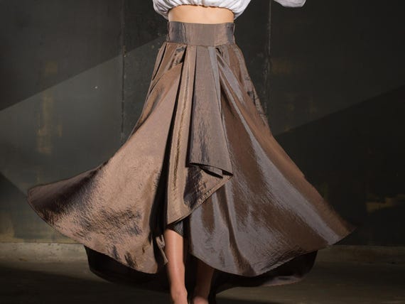 Asymmetrical Skirt additional belt, Party Skirt, Taffeta Skirt, High Waist Maxi Skirt, Special Occasion Skirt, Gorgeous Pearl Taffeta Skirt
