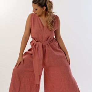 Linen Palazzo Jumpsuit: Sleeveless Wide Leg Summer Jumpsuit
