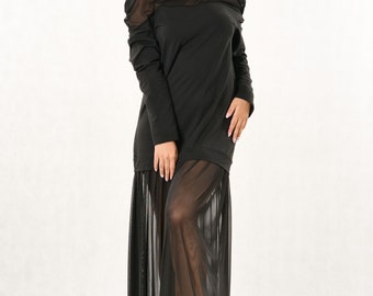 oversized mesh shirt dress boohoo Women's Mesh Hem T-Shirt Dress in Black