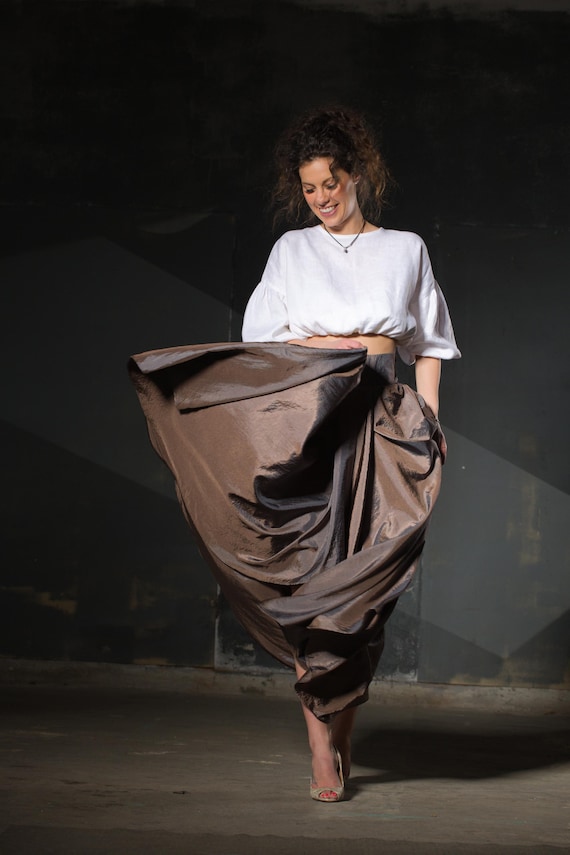 Asymmetrical Skirt additional belt, Party Skirt, Taffeta Skirt, High Waist Maxi Skirt, Special Occasion Skirt, Gorgeous Pearl Taffeta Skirt