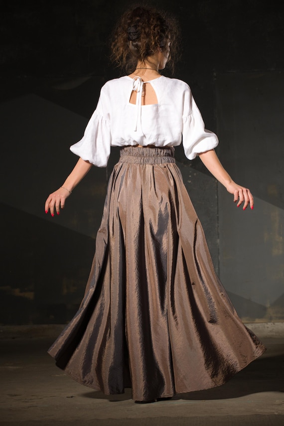 Beautiful Asymmetrical Skirt, Party Skirt, Taffeta Skirt, High Waist Maxi Skirt, Special Occasion Skirt, Gorgeous Pearl Taffeta Skirt