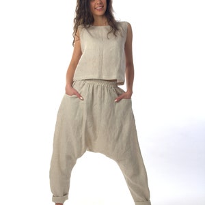 Linen Pants, Harem Pants, Women Pants, Plus Size Clothing, Baggy Pants, Linen Clothing, Wide Leg Pants, Drop Crotch Pants, High Waist Pants image 2