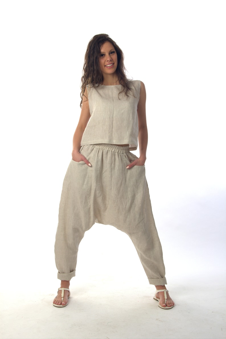 Linen Pants, Harem Pants, Women Pants, Plus Size Clothing, Baggy Pants, Linen Clothing, Wide Leg Pants, Drop Crotch Pants, High Waist Pants image 2