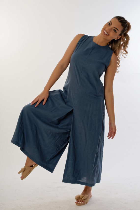 Trendy Racer Back Cutout Jumpsuit,Side Pockets Jumpsuit Dress, Palazzo Leg Dress,Avant-garde Fashion ,Contemporary Style,Stylish Casual Wear
