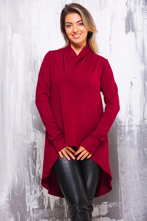 Stylish Asymmetric Knitted Tunic,Japanese Force Collar,Long Sleeves, Modern Avant-garde Look,Streetwear,Original sweater with elongated back