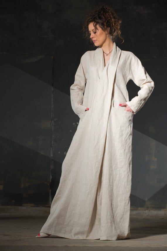 Women's Linen Kimono Dress, Long Dress with Long Sleeves, Elegant Dress, Linen Abaya, Casual Kaftan, Linen Kaftan, Linen Dresses,Maxi Dress