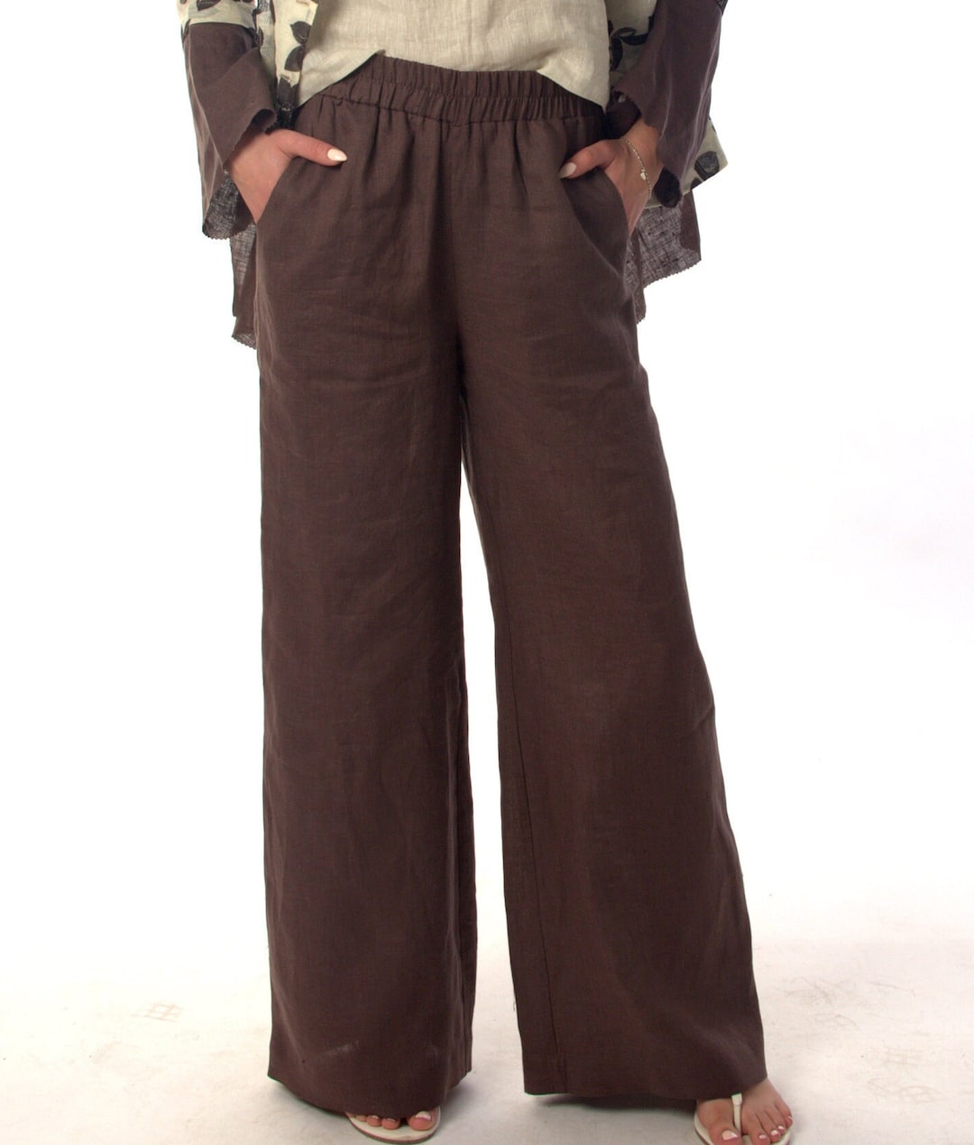 Casual Pants Linen, Women Brown Wide Leg Linen Pants ,plus Size Palazzo ...