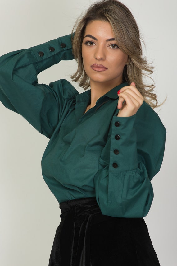 Victorian Puff Sleeve Blouse,Academia Poet Lightweight Shirt,Edwardian Style,Cotton Blouse Cottagecore Collar,Vintage Style Gathered Blouse