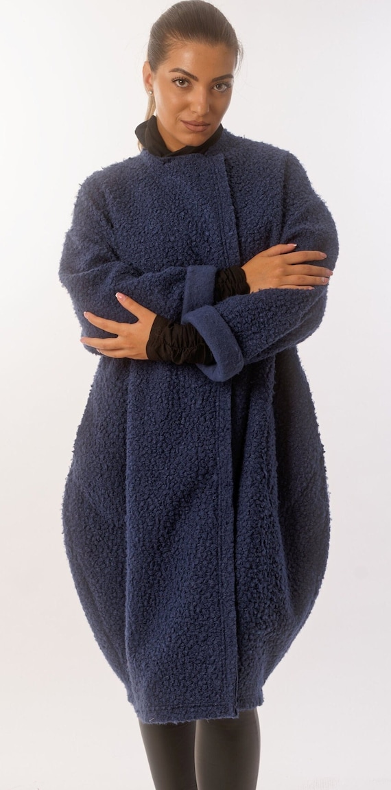 Bouclé Cocoon Wool Coat With Pockets, Oversized Drop Shoulder Coat, Elegant Vintage Bouclé, Inspired By Old Times, Japanese Street Fashion