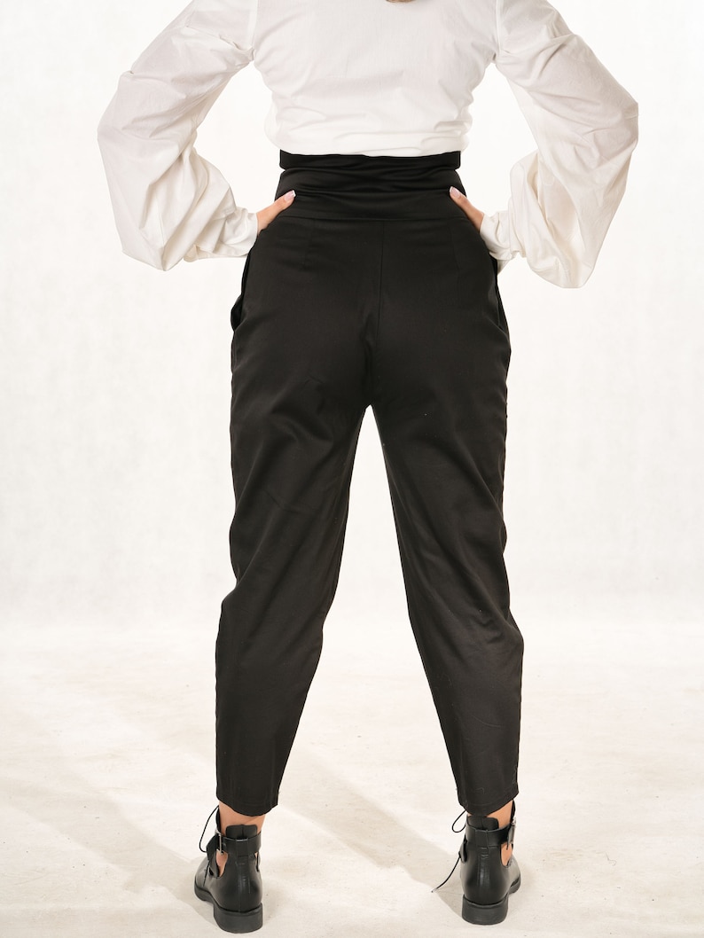 High Waisted Pants, Steampunk Harem Trousers,Avant-garde clothing, Capsule wardrobe, Corset pants, Loose Fitting ,Trousers with breeches image 4