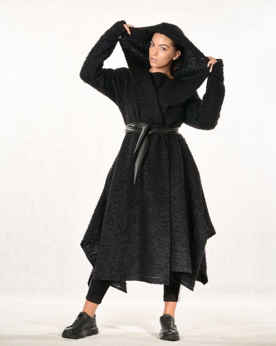 Open Cardigan With Pockets And Large Hood, Belted Winter Slipper, Avant Garment, Flying Falling Cloak, Casual Street Fashion, Hexagon vest