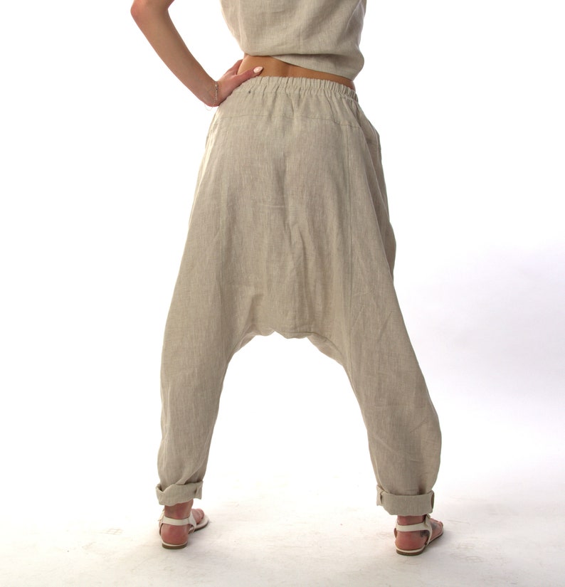 Linen Pants, Harem Pants, Women Pants, Plus Size Clothing, Baggy Pants, Linen Clothing, Wide Leg Pants, Drop Crotch Pants, High Waist Pants image 7