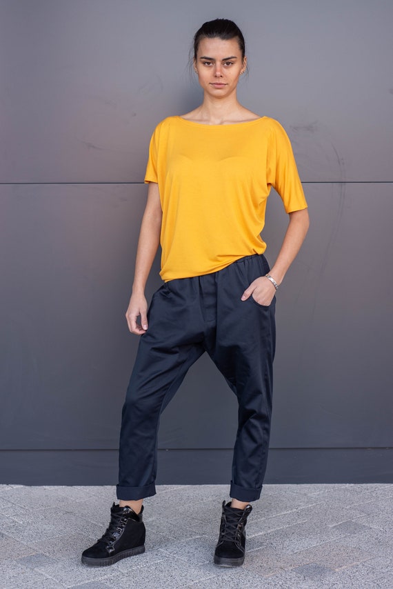 Dark Blue Pants, Women Pants, Harem Pants, Baggy Pants, Bohemian Pants, Drop Crotch Pants, Ankle Length Low Waist Casual Utility Joggers