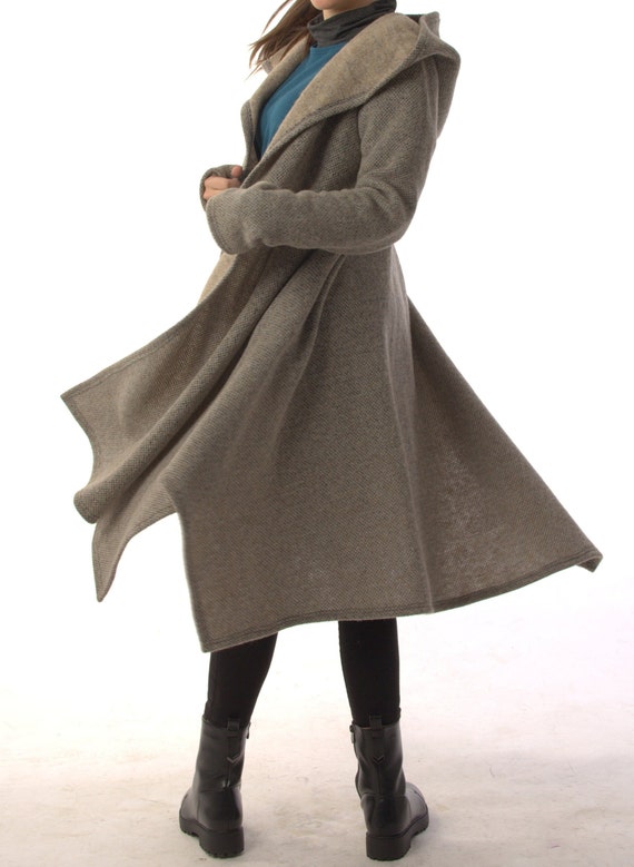 Women's Cyberpunk Cardigan,Princess Cloak, Knitted Hooded Coat,Pockets,Long Sheath Jacket,Cutout Asymmetrical Cardigan,Contemporary Clothing
