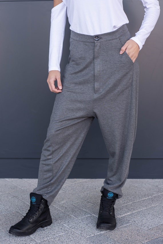 50% SALE Harem Women Pants, Drop Crotch Pants, Wide Leg Pants, Gray Pants, Spring Pants, Plus Size Clothing, Baggy Pants, Long Pants, Boho