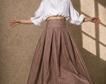 Pearl Beige Taffeta Maxi Skirt | High Waist Full Length Pleated Design