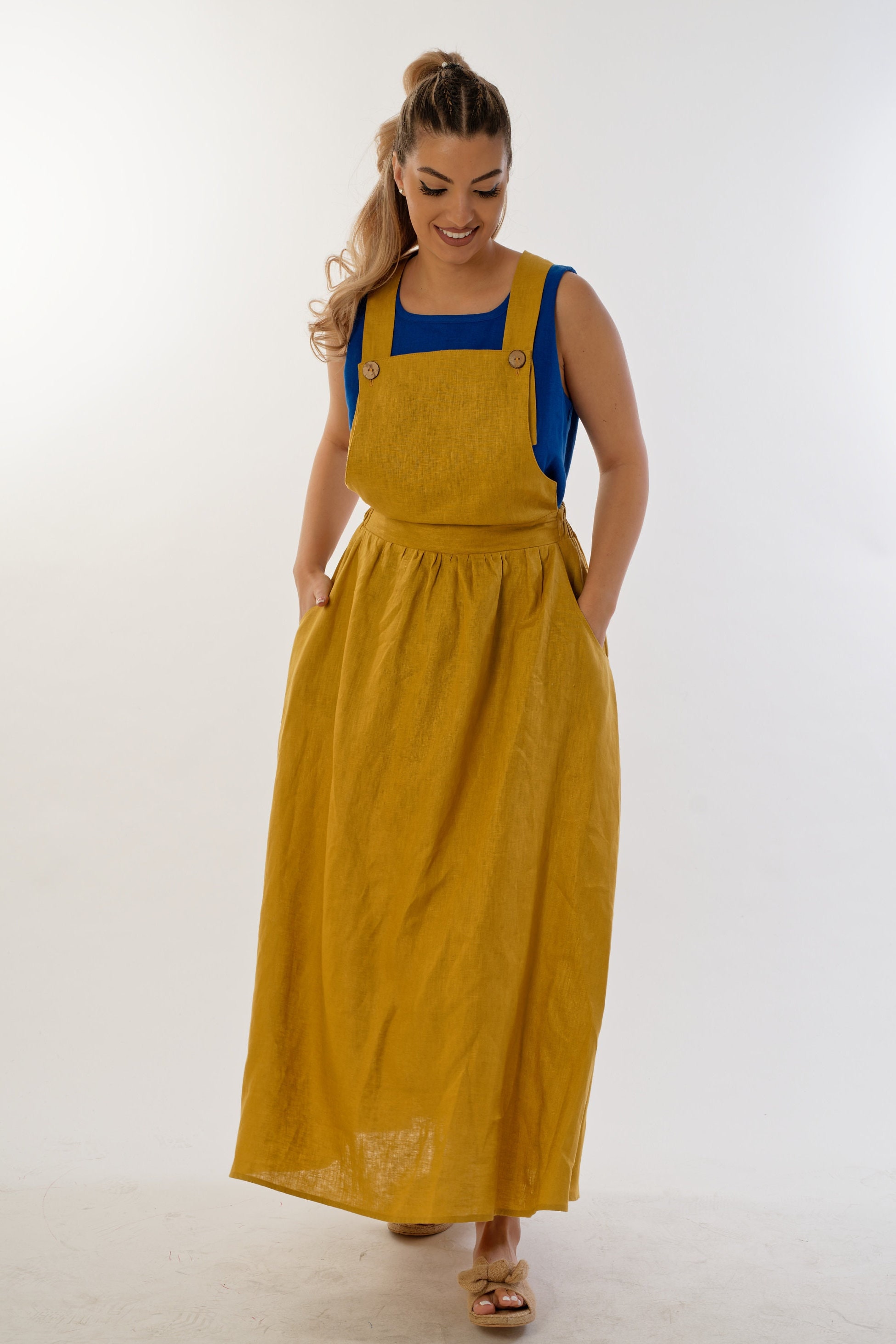 Mustard yellow best sale dungaree dress