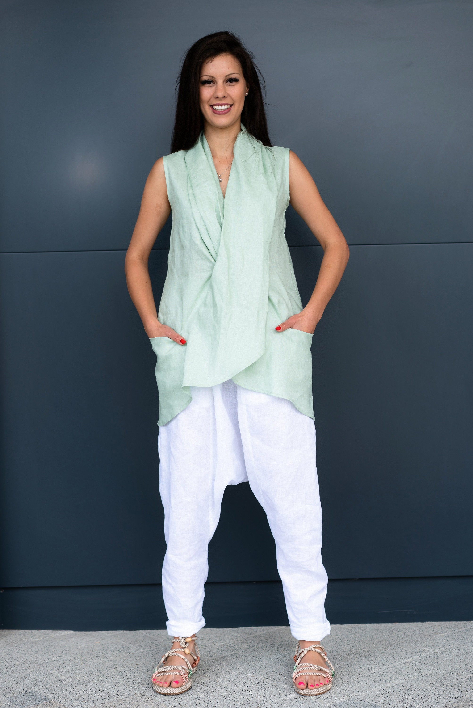 Women's Linen Tunic Tunic With Flap Tunic With Scarf - Etsy