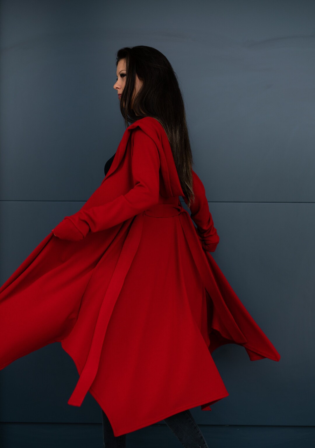WOMEN STYLISH LONG CAPE CLOAK HOODED COAT