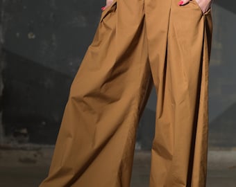 Handmade High Waist Cotton Palazzo Pants Women, Wide Leg Casual Trousers, Minimalist Boho Style