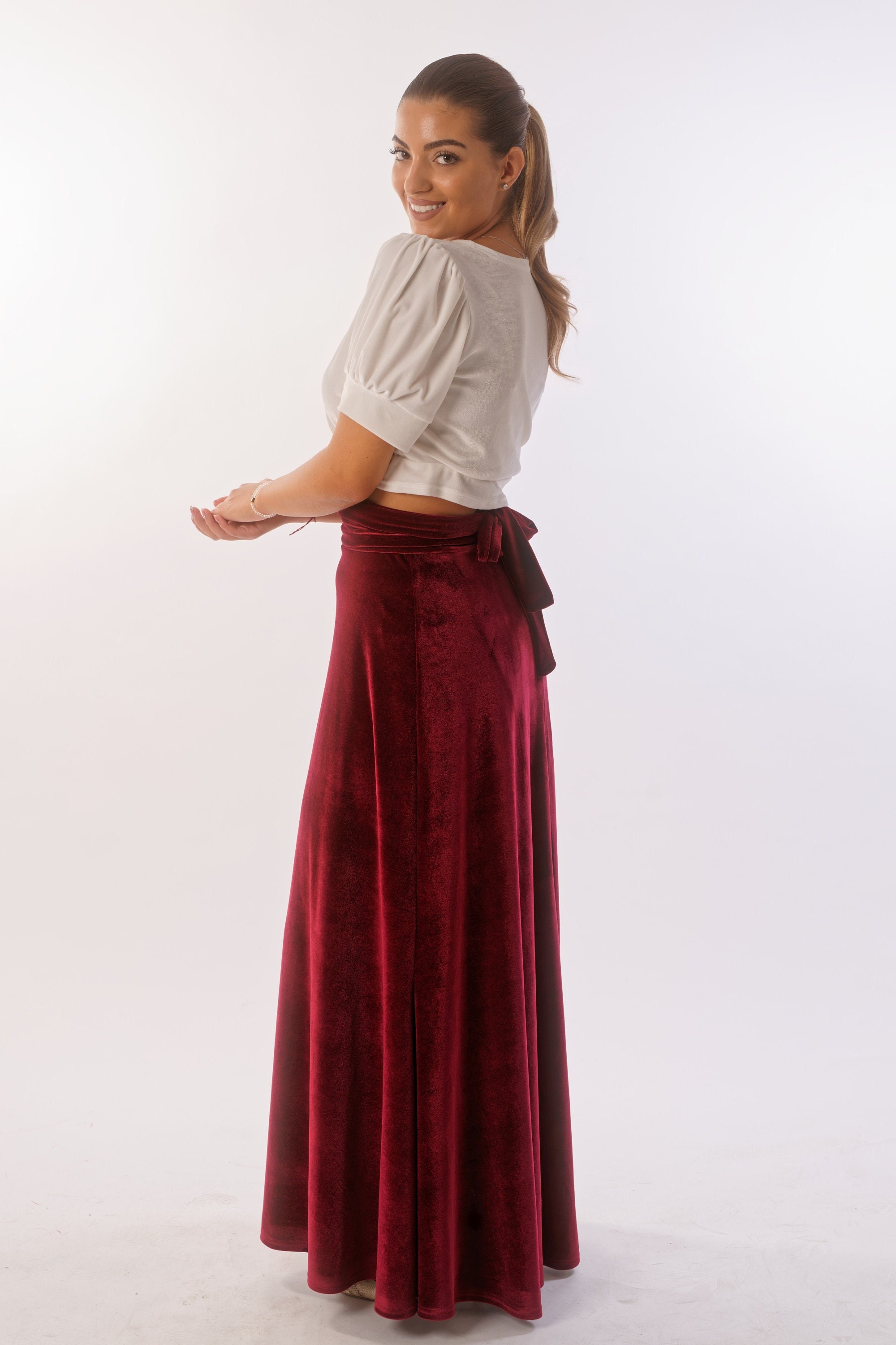 Black Velvet Split Long Skirt