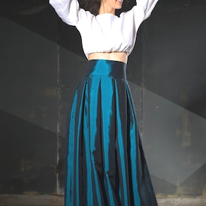 Beautiful Petrol Skirt, Party Skirt, Taffeta Skirt, High Waist Maxi Skirt, Special Occasion Skirt, Gorgeous Pearl Taffeta Skirt