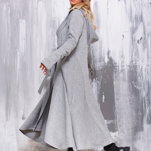 Long Hooded Cardigan, Women Coat jacket with Hood, Sweater Cardigan, Cloak with hood, Neat waistcoat with pockets and belt, Knitted coat,