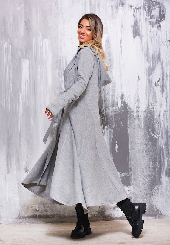Long Hooded Cardigan, Women Coat jacket with Hood, Sweater Cardigan, Cloak with hood, Neat waistcoat with pockets and belt, Knitted coat,