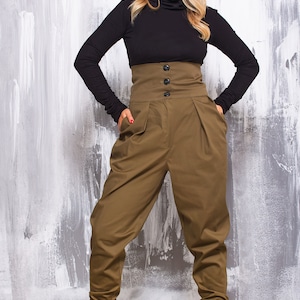 Ultra High Waisted Pleated Cargo Pants for Women, Button Front Wide Leg Tapered Trousers, Baggy Y2K Streetwear, Japanese Aesthetic Clothing