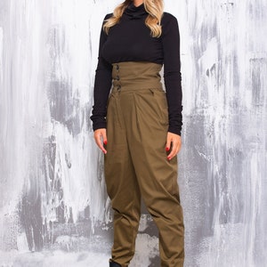 Pantalon cargo plissé taille ultra haute pour femme, Pantalon fuselé large boutonné sur le devant, Streetwear ample Y2K, Vêtements esthétiques japonais image 6