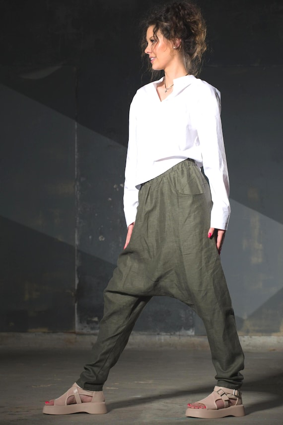 Linen Pants, Harem Pants, Women Pants, Plus Size Clothing, Baggy Pants, Linen Clothing, Wide Leg Pants, Drop Crotch Pants, High Waist Pants