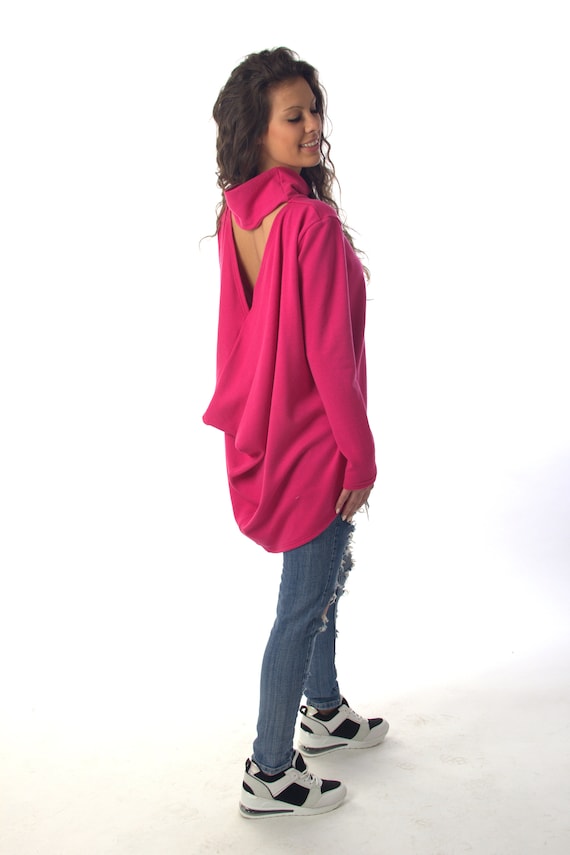 Tunic Women, Open Back Tunic, Fuchsia Tunic, Plus Size Clothing, Loose Tunic, Wool Tunic, Plus Size Tunic, Drape Blouse, Loose Knit Tunic