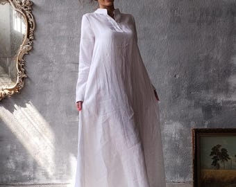 Linne Kaftan Klänning: Långärmad Boho Abaya