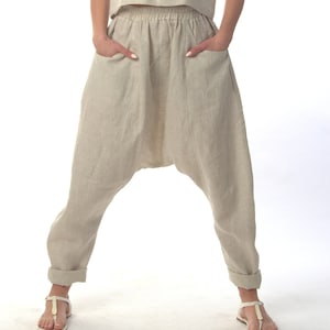 Linen Pants, Harem Pants, Women Pants, Plus Size Clothing, Baggy Pants, Linen Clothing, Wide Leg Pants, Drop Crotch Pants, High Waist Pants image 1