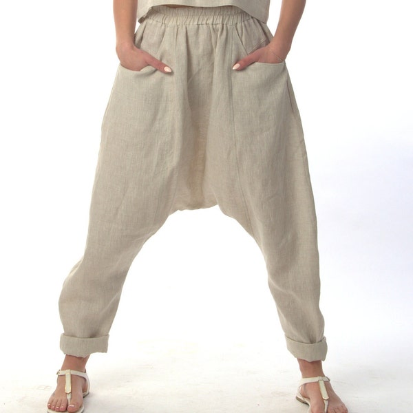 Linen Pants, Harem Pants, Women Pants, Plus Size Clothing, Baggy Pants, Linen Clothing, Wide Leg Pants, Drop Crotch Pants, High Waist Pants