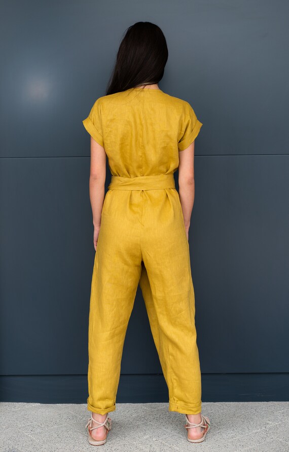 Overall, Women Linen Jumpsuit, Linen Overall, Linen Clothes, Mustard Jumpsuit, Plus Size Clothing, Loose Linen Jumpsuit, Maxi Clothing
